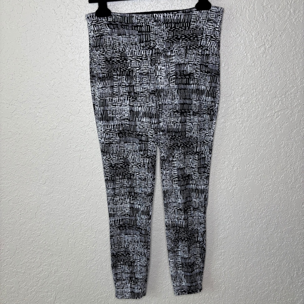 Lysse Black White Abstract Print Leggings Zipper Leg Comfortable Women's Size L